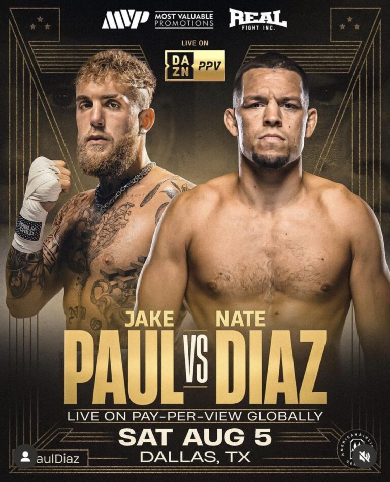 Jake Paul vs Nate Diaz On August 5th At The American Airlines Center In Dallas, Texas!